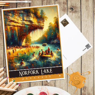 Cartão Postal Lago Norfork, Arkansas Pintura Vintage