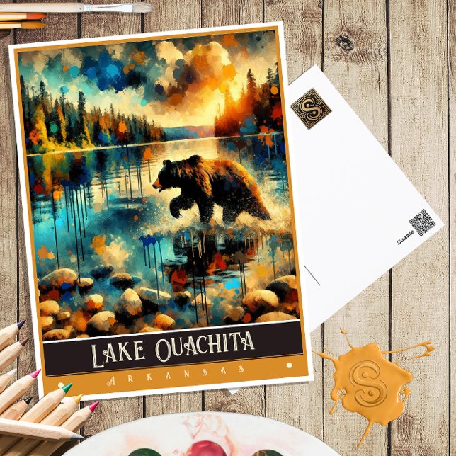 Cartão Postal Lago Ouachita, Arkansas | Pintura Vintage (Criador carregado)
