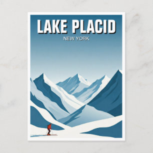 Cartão Postal Lago Plácido, Nova Iorque, Skiing Skier Viagem