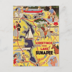 Cartão Postal Lago Retro Sunapee NH