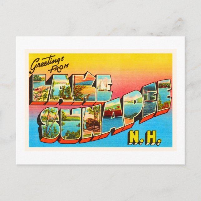 Cartão Postal Lago Sunapee New Hampshire NH Antiga Lembrança de  (Frente)