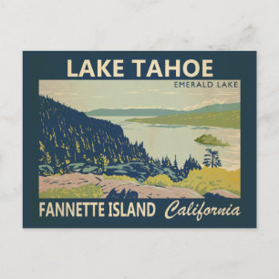 Cartão Postal Lago Tahoe Fannette Island California Vintage