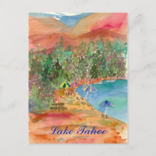 Cartão Postal Lago Tahoe Summer Umbrellas Beach