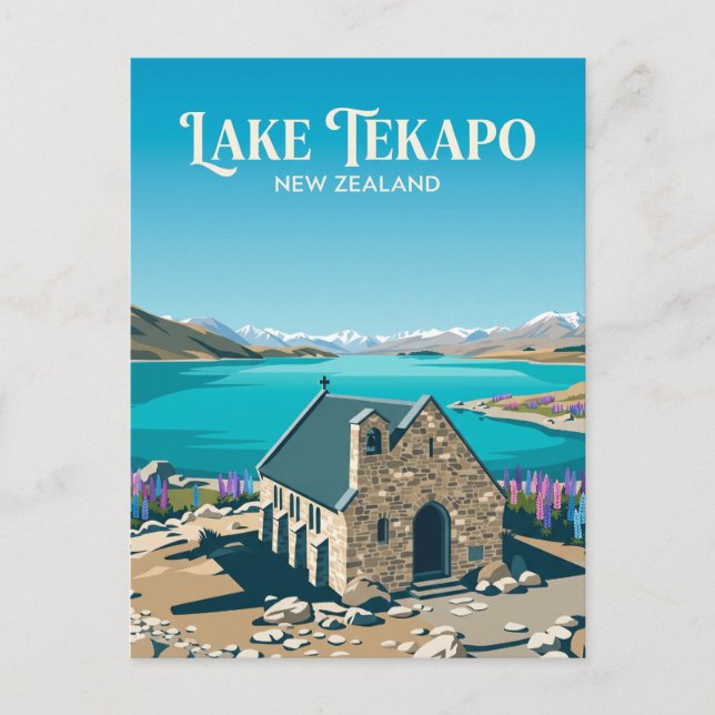 Cartão Postal Lago Tekapo Nova Zelândia (Frente)