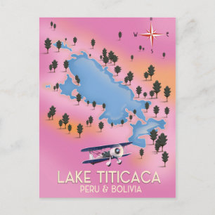 Cartão Postal Lago Titicaca, peru, Bolívia mapa de viagem arte