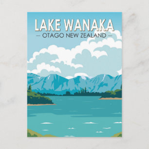 Cartão Postal Lago Wanaka Otago Nova Zelândia Viagem Art Vintage