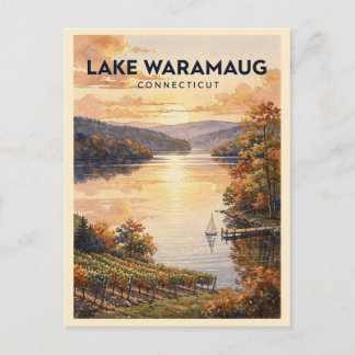 Cartão Postal Lago Waramaug Connecticut Viagem Antiga