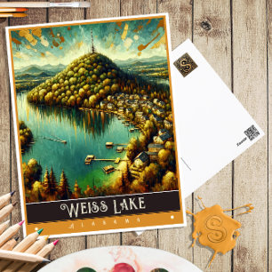 Cartão Postal Lago Weiss, Alabama   Pintura Vintage