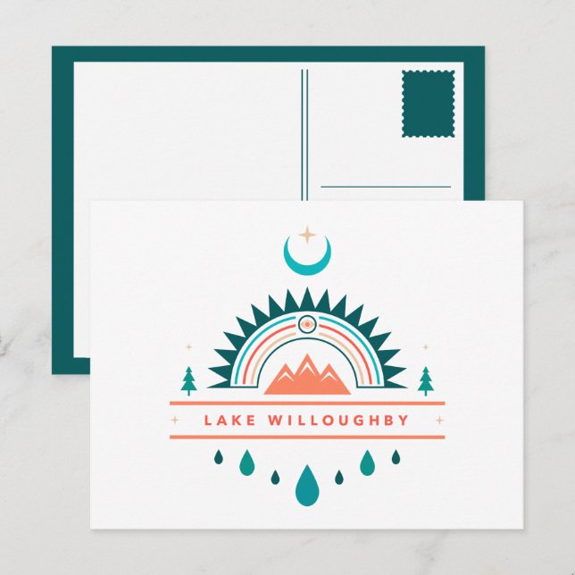 Cartão Postal lago willoughby boho arco-íris lua (Frente/Verso)