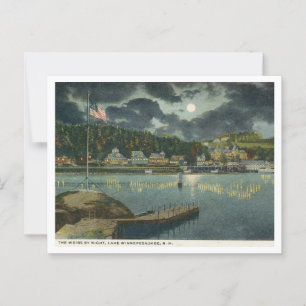 Cartão Postal Lago Winnipesaukee, NH, os herdeiros na noite de 1