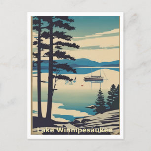 Cartão Postal Lago Winnipesaukee NH Quiet Lake Scene Graphic Art