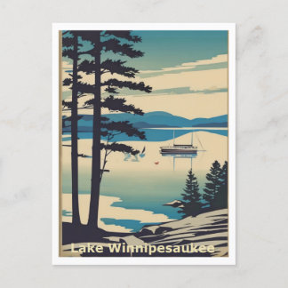 Cartão Postal Lago Winnipesaukee NH Quiet Lake Scene Graphic Art