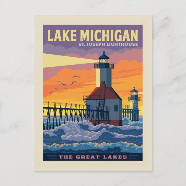 Cartão Postal Lagos excelente | Lago Michigan (Frente)