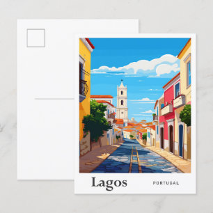 Cartão Postal Lagos Portugal Arte Ilustração de Viagem Vintage