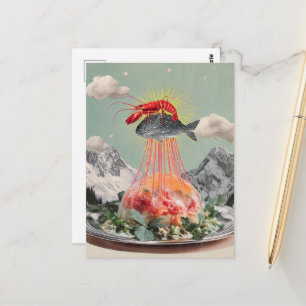 Cartão Postal Lagosta Boba Colagem Surrealista de Água-viva
