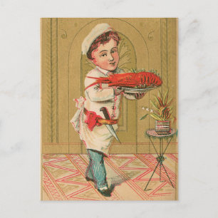 Cartão Postal Lagosta Chef Vintage Comida E Arte