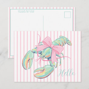 Cartão Postal Lagosta de Aquarela Pastel Elegante em Listras