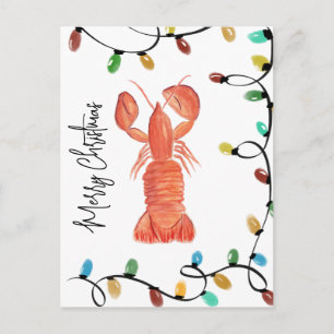 Cartão Postal Lagosta de Natal em Aquarela Crustáceo  