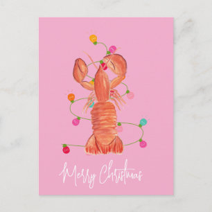 Cartão Postal Lagosta de Natal em Aquarela Crustáceo