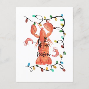Cartão Postal Lagosta de Natal Lagostim Crustáceo Aquarela 