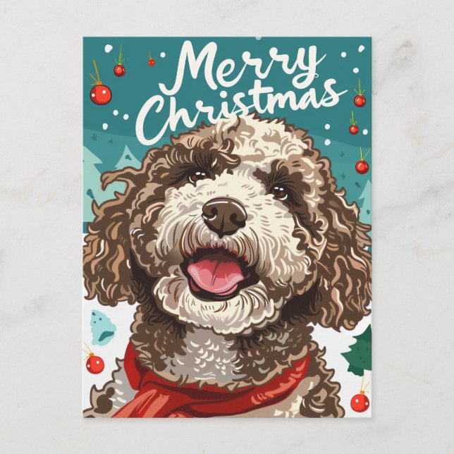 Cartão Postal Lagotto Romagnolo Felry Christmas (Frente)