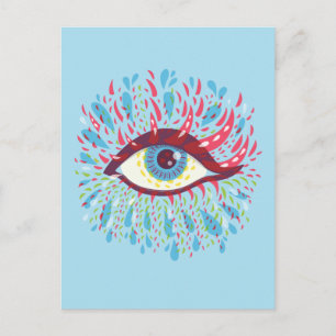 Cartão Postal Lágrimas Coloridas Olho Psicodélico Azul Esquisito