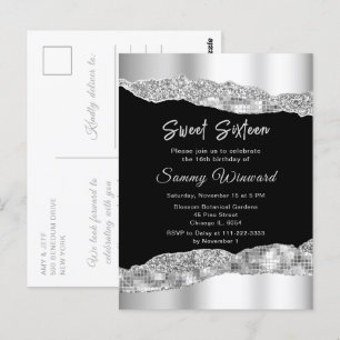 Cartão Postal Lágrimas de Glam Prata e Preto Sweet Sixteen