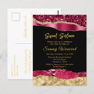 Cartão Postal Lágrimas Glam Burgundy e Dourado Sweet Sixteen