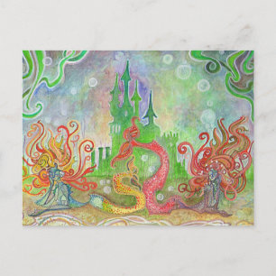 Cartão Postal Laguna de Sereia de Pintura em Aquarela -