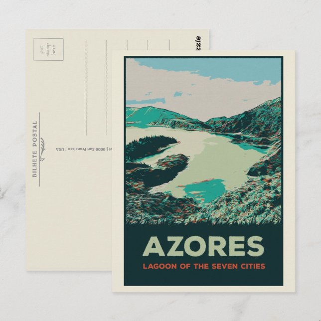 Cartão Postal Laguna dos Açores de 7 cidades ilustrando Portugal (Frente/Verso)