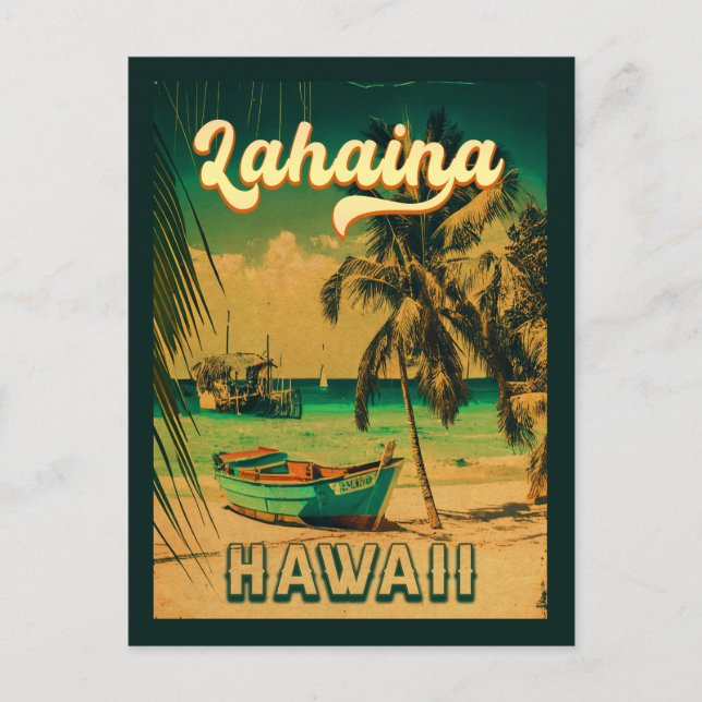 Cartão Postal Lahaina Hawaii Retro Palm Trees 80s Souvenirs (Frente)