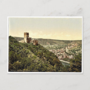 Cartão Postal Lahneck e Nieder-Lahnstein Castle, Hesse-Nassau,