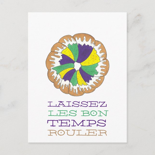 Cartão Postal Laissez Les Bon Temps Rouler Mardi Gras King Cake (Frente)