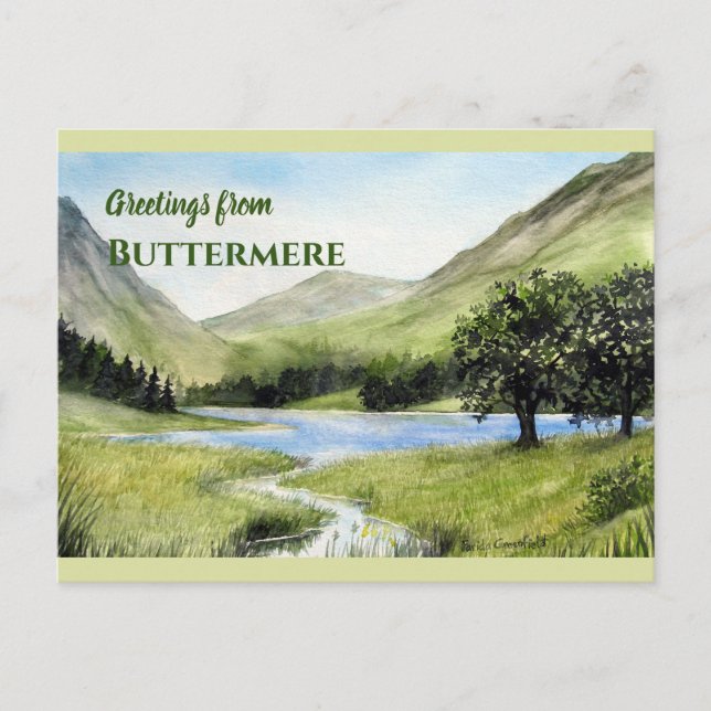 Cartão Postal Lake Buttermere, United Watercolor Painting (Frente)