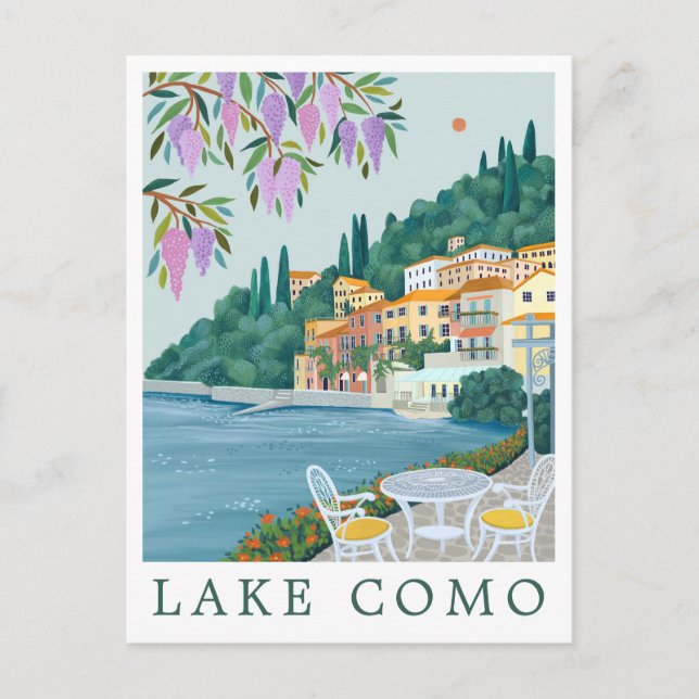 Cartão Postal Lake Como Italy Travel Illustration (Frente)
