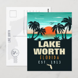 Cartão Postal Lake Worth Florida Retro Sunset Souvenirs 60s