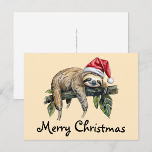 Cartão Postal Lama relaxada com um chapéu de Natal 1