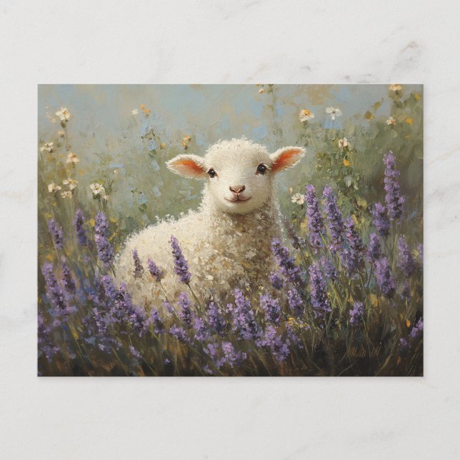 Cartão Postal Lamb e pintura de Lavanda (Frente)