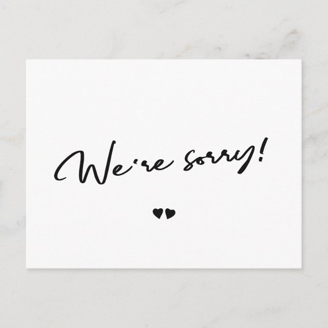 Cartão Postal Lamentamos o adiamento do cancelamento preto e bra (Frente)