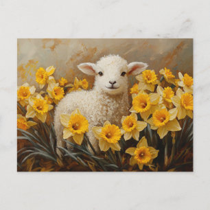 Cartão Postal Lâmpada branca com pintura amarela de daffodils