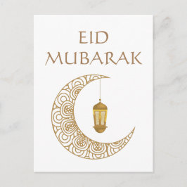 Cartão Postal Lâmpada Crescente Dourada da Celebração Eid Mubara