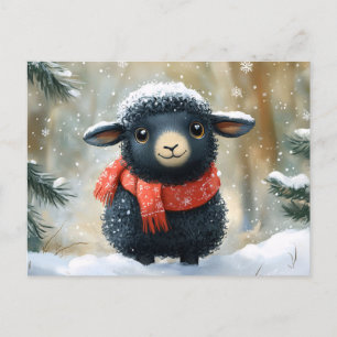 Cartão Postal Lâmpada Preta Adorável Com Scarf Vermelho