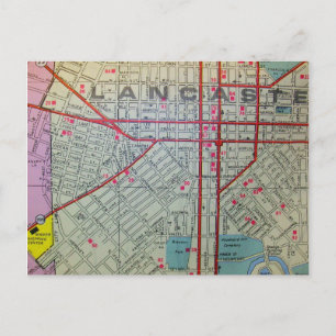 Cartão Postal Lancaster, PA Vintage Map