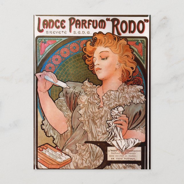 Cartão Postal Lance parfum Rodo por Alphonse Mucha (Frente)