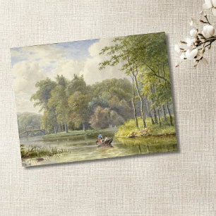 Cartão Postal Landschap encontrou Figuren em een Roeibootje Vint