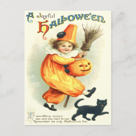 Cartão Postal Lanterna bonito de Jack O do gato preto do palhaço