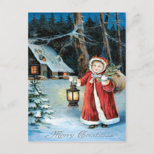 Cartão Postal Lanterna Holly Winter Cottage