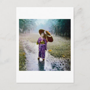 Cartão Postal Lanterna Mágica de Vidro Desliza Uma GAROTA JAPONE