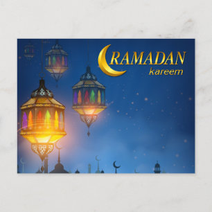 Cartão Postal Lanternas Coloridas Azuis de Ramadan