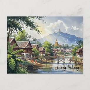 Cartão Postal Laos Luang Prabang Viagem Watercolor